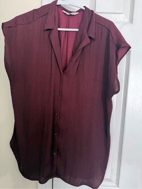 Nine West Burgundy Short-Sleeve Button Front Blouse